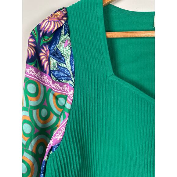 BAILEY 44 Multicolor Ribbed Knit Patchwork Silky Feel Long Sleeve Blouse Women L - Picture 2 of 8